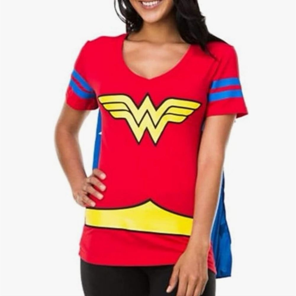 Wonder Woman Costume top Cosplay Cape T-Shirt Tee Shirt DC Comics